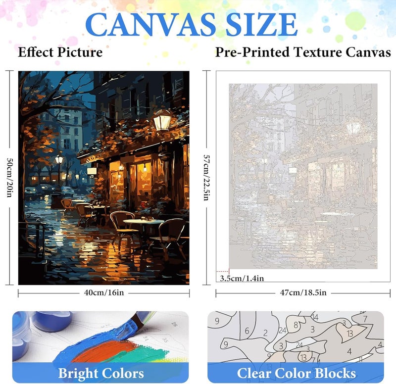 PRASIO Paint by Numbers Kit for Adults Beginner, Coffee Street Adult Paint by Number Kits, DIY Acrylic Paint by Numbers Kit for Adults Canvas for Home Decor Gift 16x20 Inch - Image 3